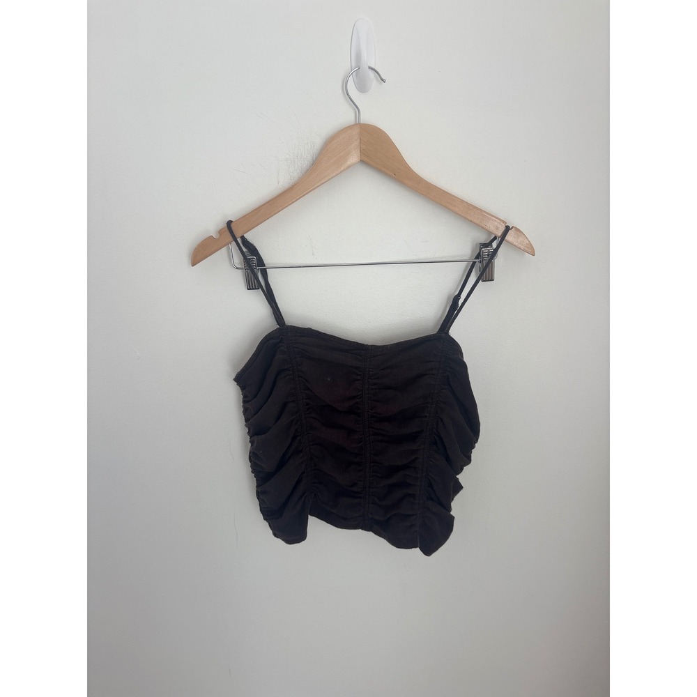 Free People Dark Brown Ruched Ribbed Cropped Camisole Top Small‎ Boho Adjustable